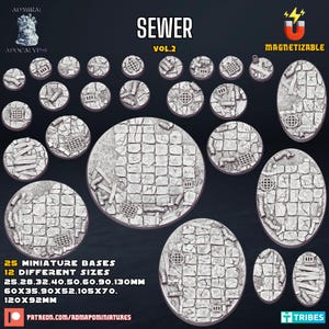 Sewer Bases v2 / Magnet Ready / 25mm,  28mm, 32mm, 40mm, 50mm, 60mm, 90mm, 130mm Round / 60mm, 90mm, 105mm, 120mm Oval- Licensed Printing