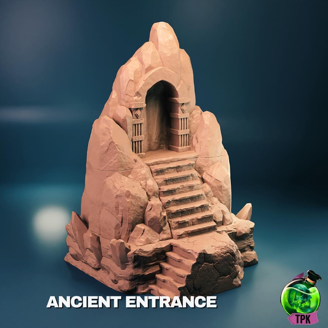 Ancient Entrance / Doorway Within Rocks Above Stairway Path / Diorama ...