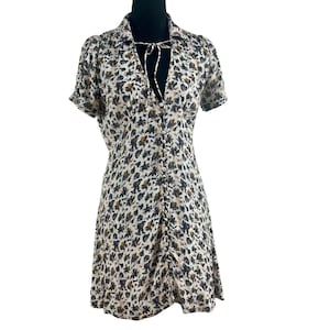 Vtg Free People Floral Mini Tea Dress Sz 2 Y2K Button Front Fitted Bodice Boho image 1