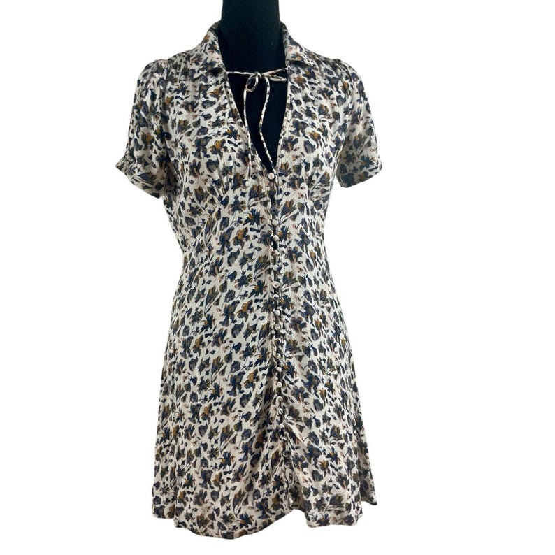 Vtg Free People Floral Mini Tea Dress Sz 2 Y2K Button Front Fitted Bodice Boho image 1