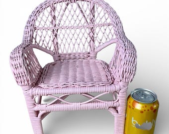 Vtg Pink Wicker Rattan Chair 12” Cottagecore Plant Stand Doll Furniture Shabby