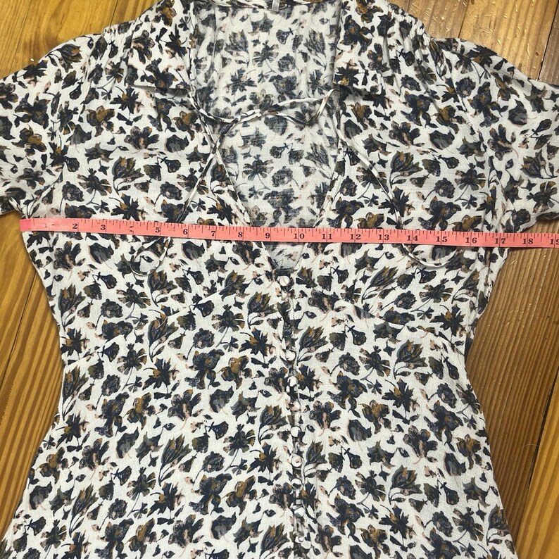 Vtg Free People Floral Mini Tea Dress Sz 2 Y2K Button Front Fitted Bodice Boho image 5