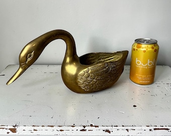 Vintage mässingssvanplanter Cachepot stor tung 30 cm fågeldekor mitten av århundradet