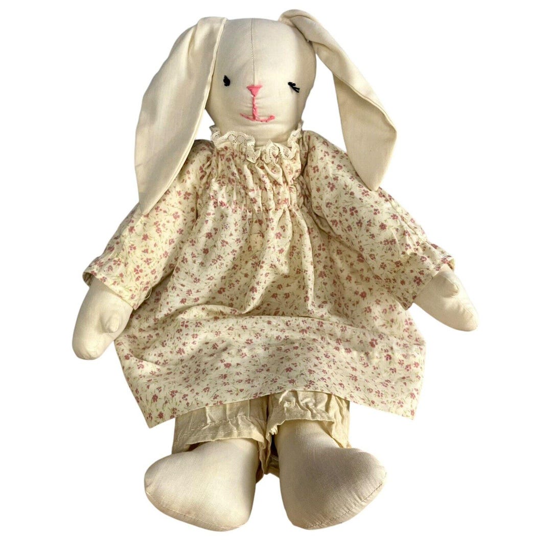 Vtg Bunny Rabbit Stuffed Fabric Muslin 17