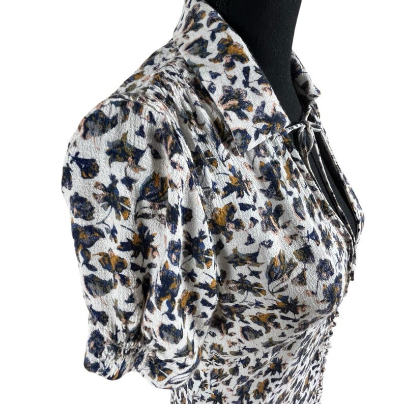 Vtg Free People Floral Mini Tea Dress Sz 2 Y2K Button Front Fitted Bodice Boho image 11