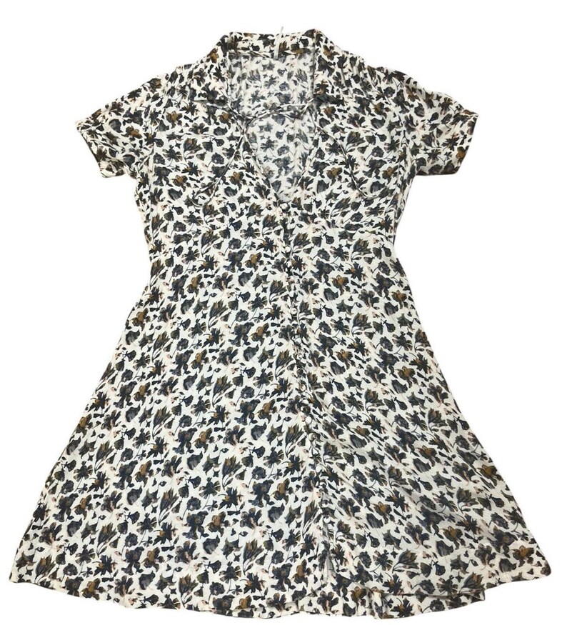 Vtg Free People Floral Mini Tea Dress Sz 2 Y2K Button Front Fitted Bodice Boho image 9