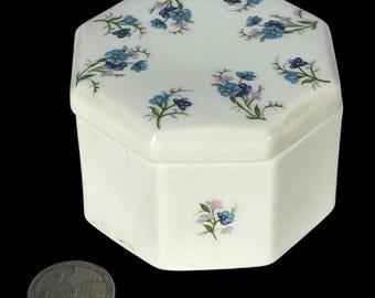 Vintage Octagonal Ceramic Trinket Box Petite Floral Vanity Dresser Decor Cottage