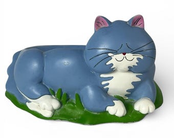 Vtg Anne Ormsby Fat Cats Blue Kitty Soap Trinket Dish Whimsical Cat Lover Decor