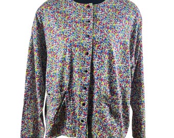Vintage Carole Little Jersey Knit Cardigan Top size L Ditsy Floral Button Up Artsy cottagecore