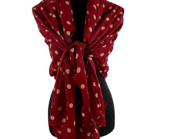 Vintage Red Polka Dot Chiffon Scarf Shawl Wrap Sheer Retro Pinup Old Hollywood 61x28”