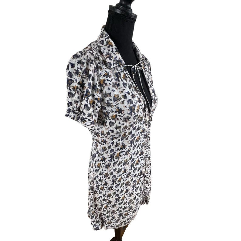 Vtg Free People Floral Mini Tea Dress Sz 2 Y2K Button Front Fitted Bodice Boho image 15