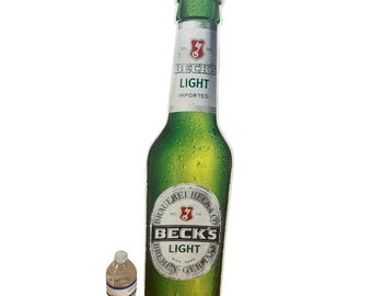 Vtg Becks Light Beer Tin Tacker Bottle Sign 28" Tall Man Cave Tiki Bar Pub Decor