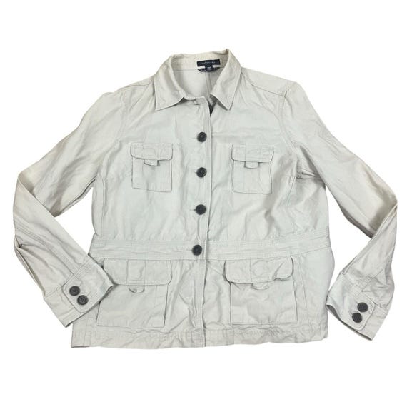 Military Jacket Lands End Utility Jacket Vtg Lands End Linen Blend