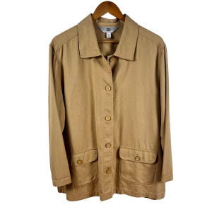 Vtg Tencel Field Utility Pocket Barn Chore Jacket Sz 1X Actual XL Amy K Su Workwear Shacket