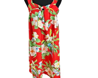 Vintage Made in Hawaii Muumuu Hibiscus Dress Sz S Hale O’ Lika Aloha Empire Bow