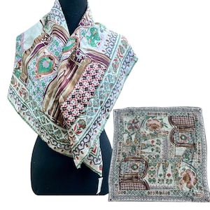 Vintage Richard Allan UK Pure Silk Scarf 34 x 33 Geometric Floral Abstract Korea