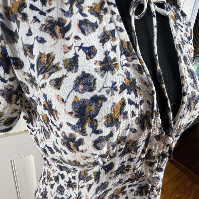 Vtg Free People Floral Mini Tea Dress Sz 2 Y2K Button Front Fitted Bodice Boho image 13