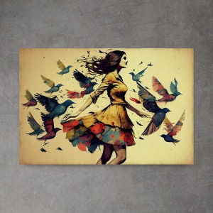 Freedom among Birds - Gouache Watercolor Wall Art - Digital Download, Printable, Original Spiritual Artwork for Home Decor and Gift