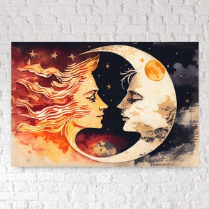 Sun and Moon finally met - Romantic Watercolor Wall Art - Digital Download, Printable, Original Spiritual Artwork for Home Decor and Gift