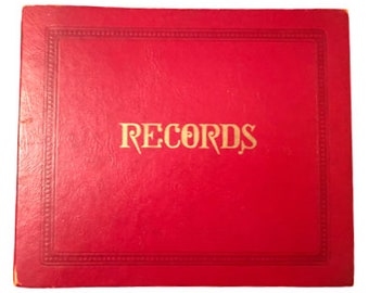 Vintage, rot gebundenes ""Records"" Album mit zehn 45 Singles, alle Musik aus der Ära, mit farbigem Vinyl"