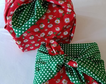 リバーシブル風呂敷のお祝い用布ギフトラップ、再利用可能なギフトラップ、クリスマスラップ、綿100%ギフトラップ、プラスチックフリーのギフトラップ...