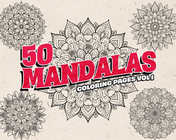Digital Mandala Adult Coloring Pages Printable Book With 50 Unique ...