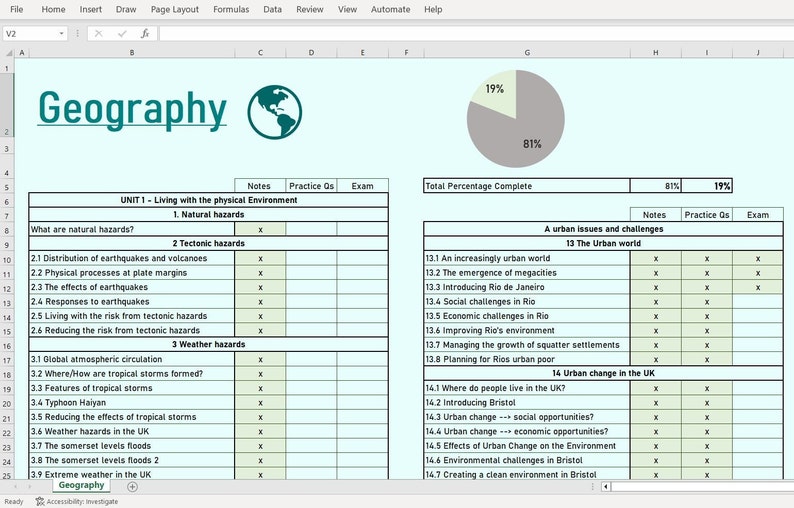 Excel GCSE Geography AQA Topic List/planner/progress Tracker Etsy UK