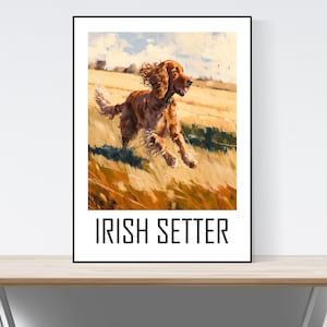 Irish Setter Running Through Field, Palette Knife Painting, Red Setter Print, Dog Lover Gift, Irish Setter Print, Birthday, A3/A4/A5