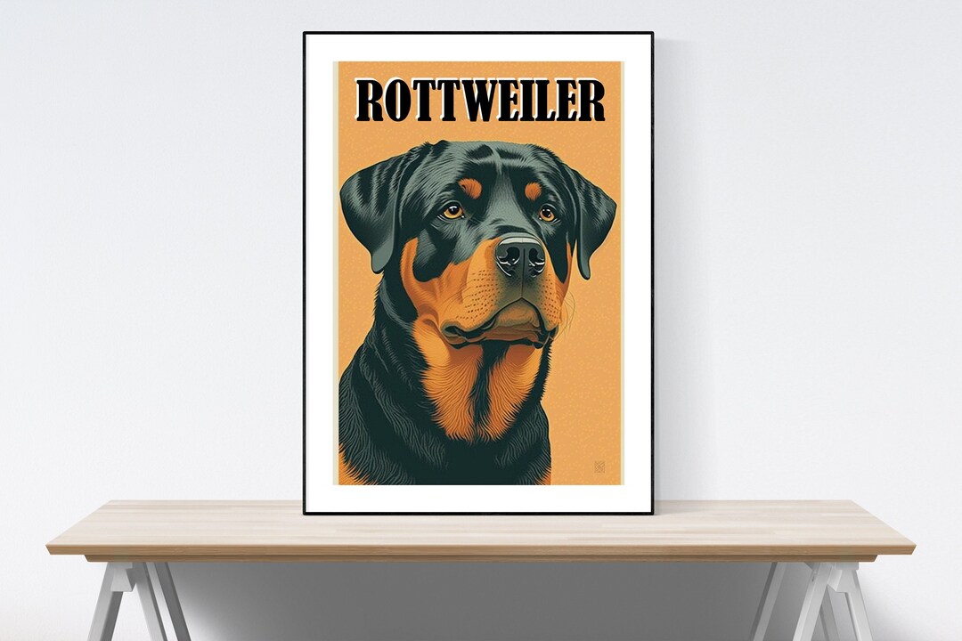 Rottweiler Vintage Print, Mid Century Dog Print, Rottweiler Art Poster ...
