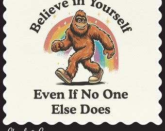 Retro Bigfoot with Rainbow SVG | Positive Sasquatch Clipart (PNG, EPS)