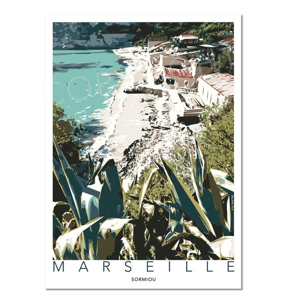 Affiche imprimée sur papier pour décoration murale , Marseille Sormiou