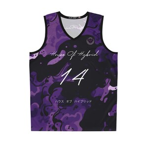 Dark Purple Dro Mens Jersey, Cartoon Camo Style Youth Basketball Jersey