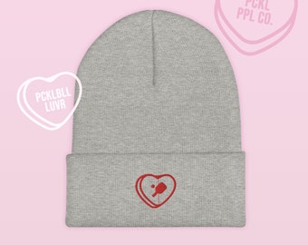 Valentine's Pickleball Paddle Beanie Multicolor Warm Hat for Pickleball Lovers Candy Heart Design Cold Weather Hat Beanie