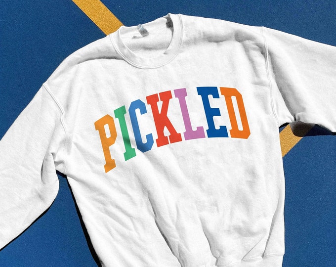 Pickleball Sweatshirt: "Pickled" Colorful Crewneck - Gildan Unisex