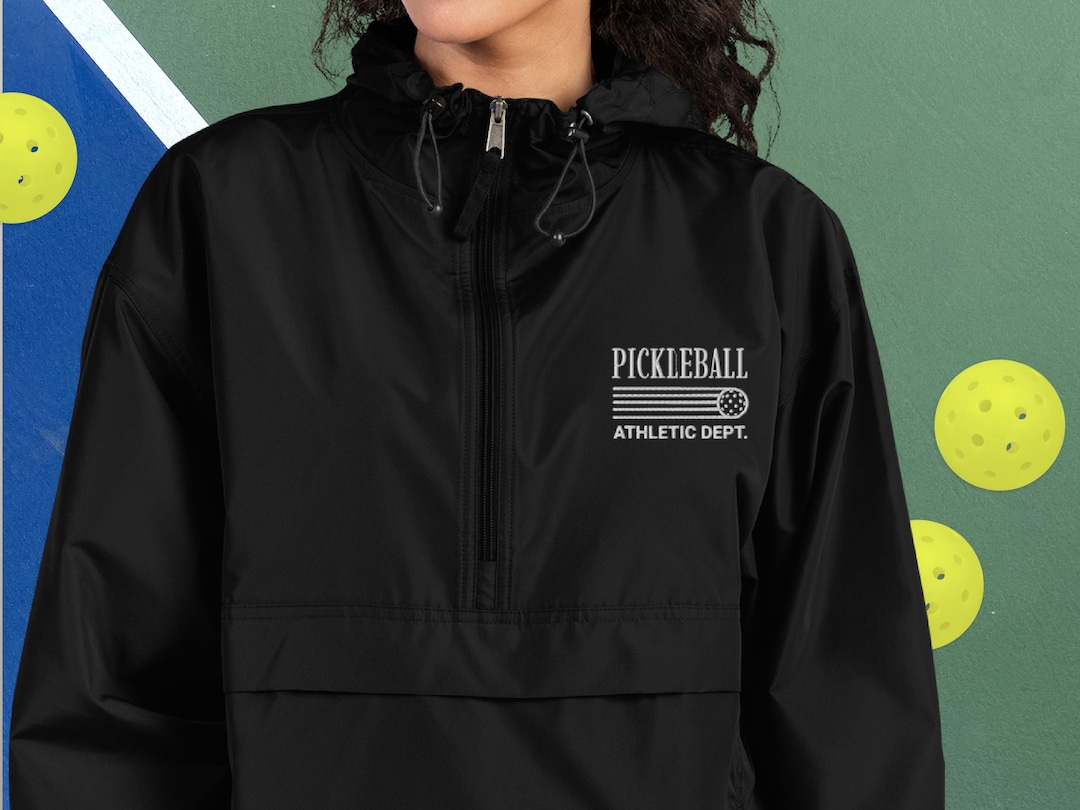Embroidered Pickleball Hooded Jacket Packable Wind and Rain Resistant
