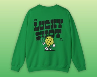 Pickleball St Patricks Sweatshirt Crewneck Pullover Soft Gildan Fleece Long Sweater for St Pattys Day Pickleball Apparel Front Back Design