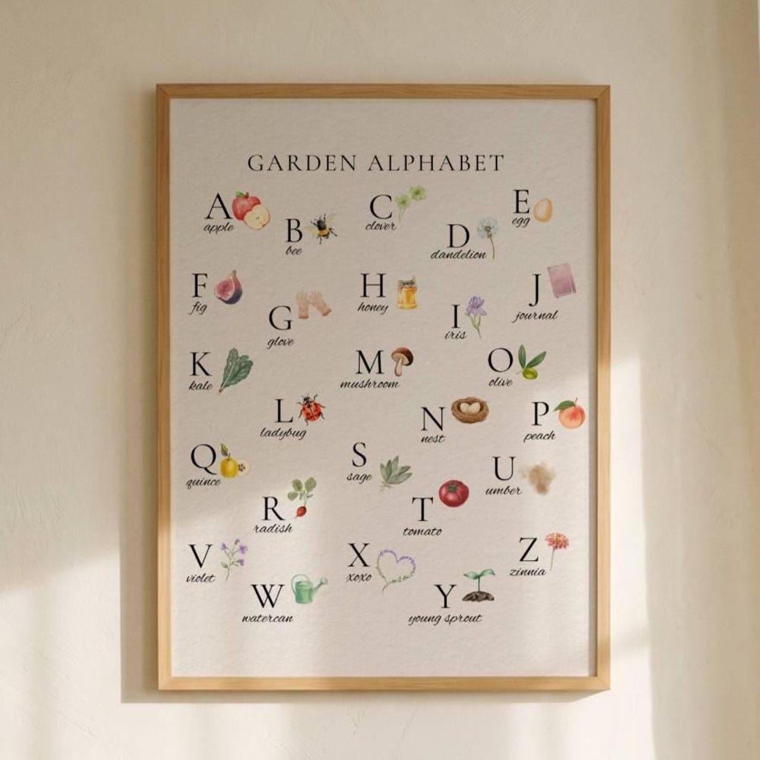 Garden Alphabet Nursery Art, Vintage Botanical ABC Print, Heirloom ...