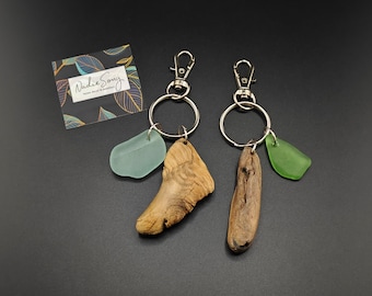 Natural Driftwood and Sea Glass Keyrings, Ideal Gift for Any Occasion, Handmade and Handcrafted