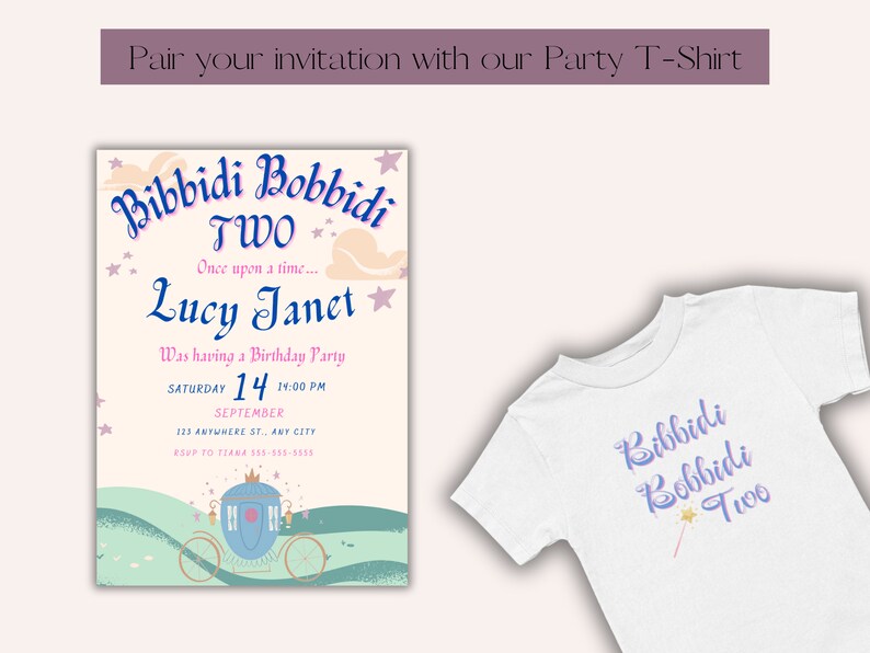 Bibbidi Bobbidi Two Birthday Invitation, Second Birthday Invitation ...