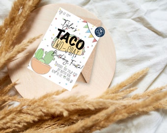 Modelo de convite de aniversário do Taco Twosday | Modelo de convite digital de 2º aniversário | Tema Festa