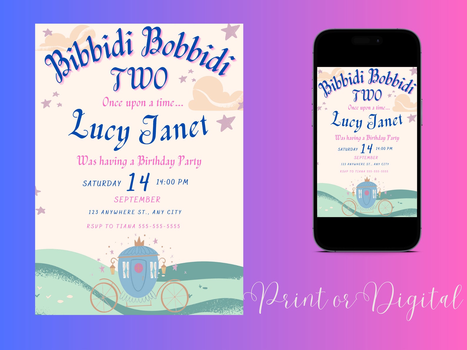 Bibbidi Bobbidi Two Birthday Invitation, Second Birthday Invitation ...