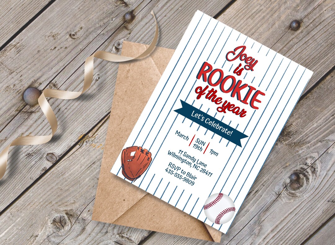 Rookie of the Year Birthday Invitation Baseball Print Sports Birthday ...