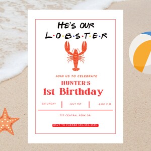 Lobster Birthday Invitation, friends Invitation, children&#39;s birthday invitation, lobster theme, boy birthday