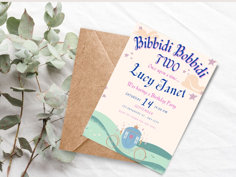 Bibbidi Bobbidi Two Birthday Invitation, Second Birthday Invitation ...