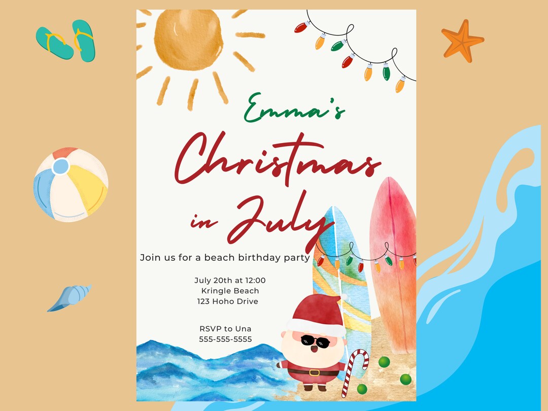 Christmas in July Invitation Beach Party Invitation Etsy