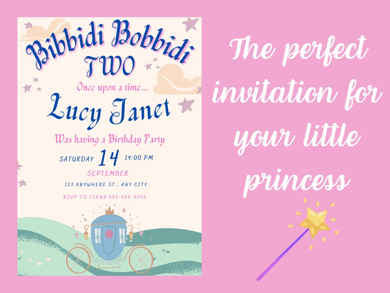 Bibbidi Bobbidi Two Birthday Invitation, Second Birthday Invitation ...