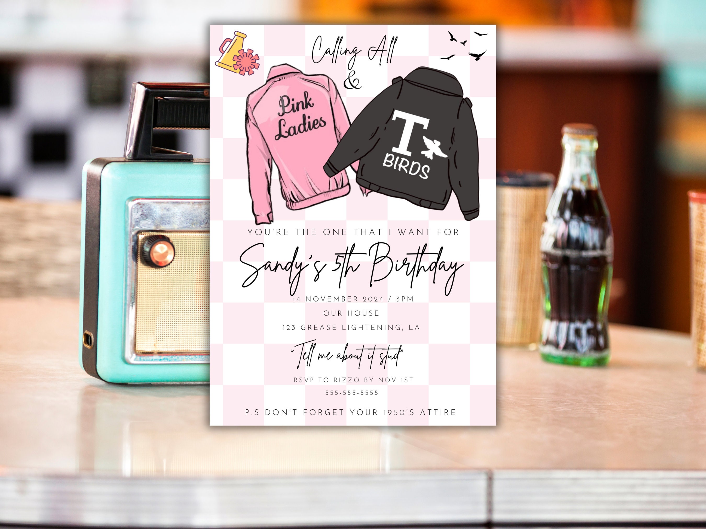 Grease Birthday Invitation Pink Ladies Invitation Etsy