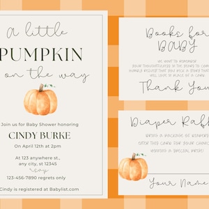 Fall Baby Shower, Pumpkin Baby Shower Invitation, pumpkin Baby Shower, Digital Baby Shower Invitation, Minimalist Baby Shower bundle