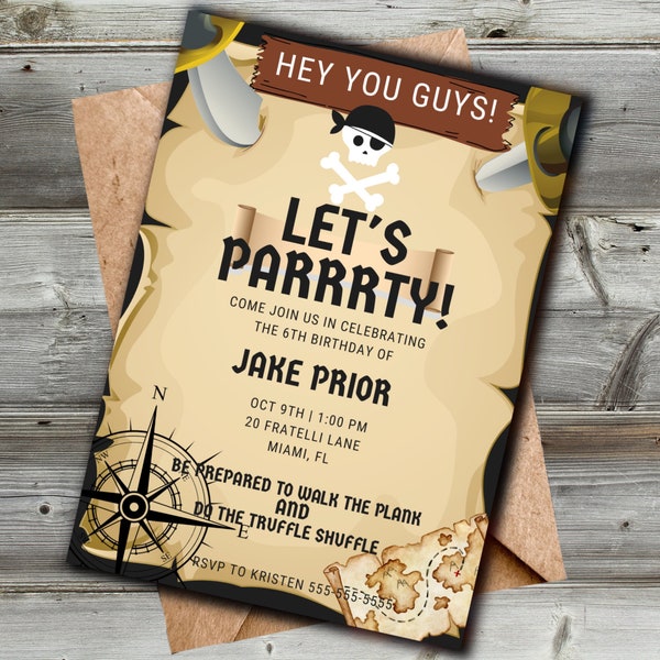 The Goonies Birthday Invitation, Pirate Invitation, children's birthday invitation, pirate theme