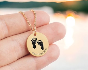 Baby Footprint Necklace, Push Present, Baby Feet Necklace, Baby Name Necklace, First Time Mom Gift